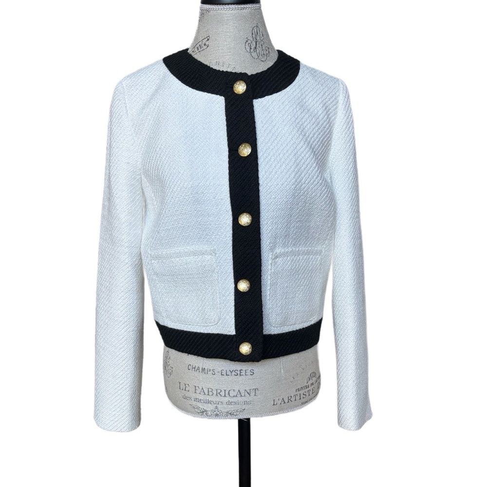 J. Crew White and Black Lady Jacket Blazer with Gold Buttons, Size 8